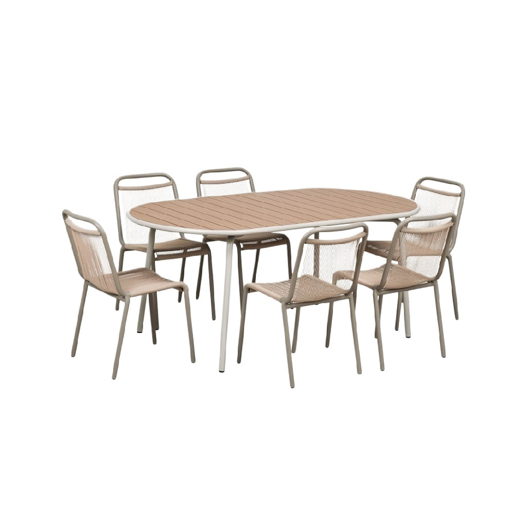 "Modern Oval Dining Set with Six Chairs"