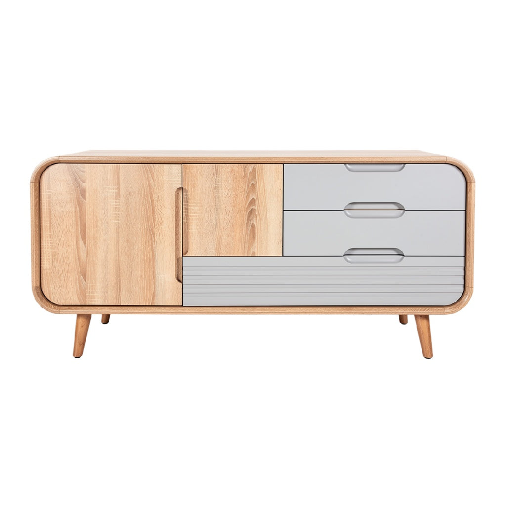 Modern Minimalist Wooden Sideboard with Grey Drawers