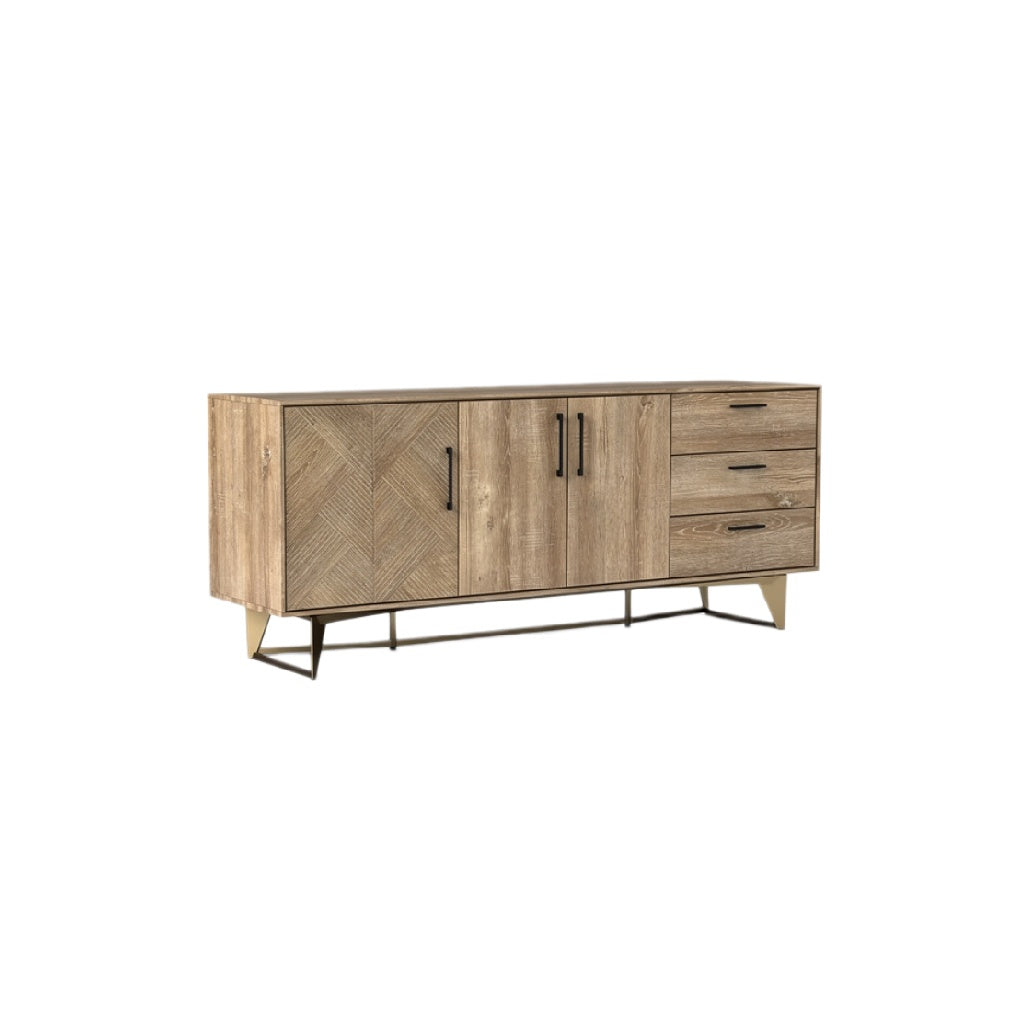 Rustic Wooden Sideboard with Geometric Design and Metal Legs