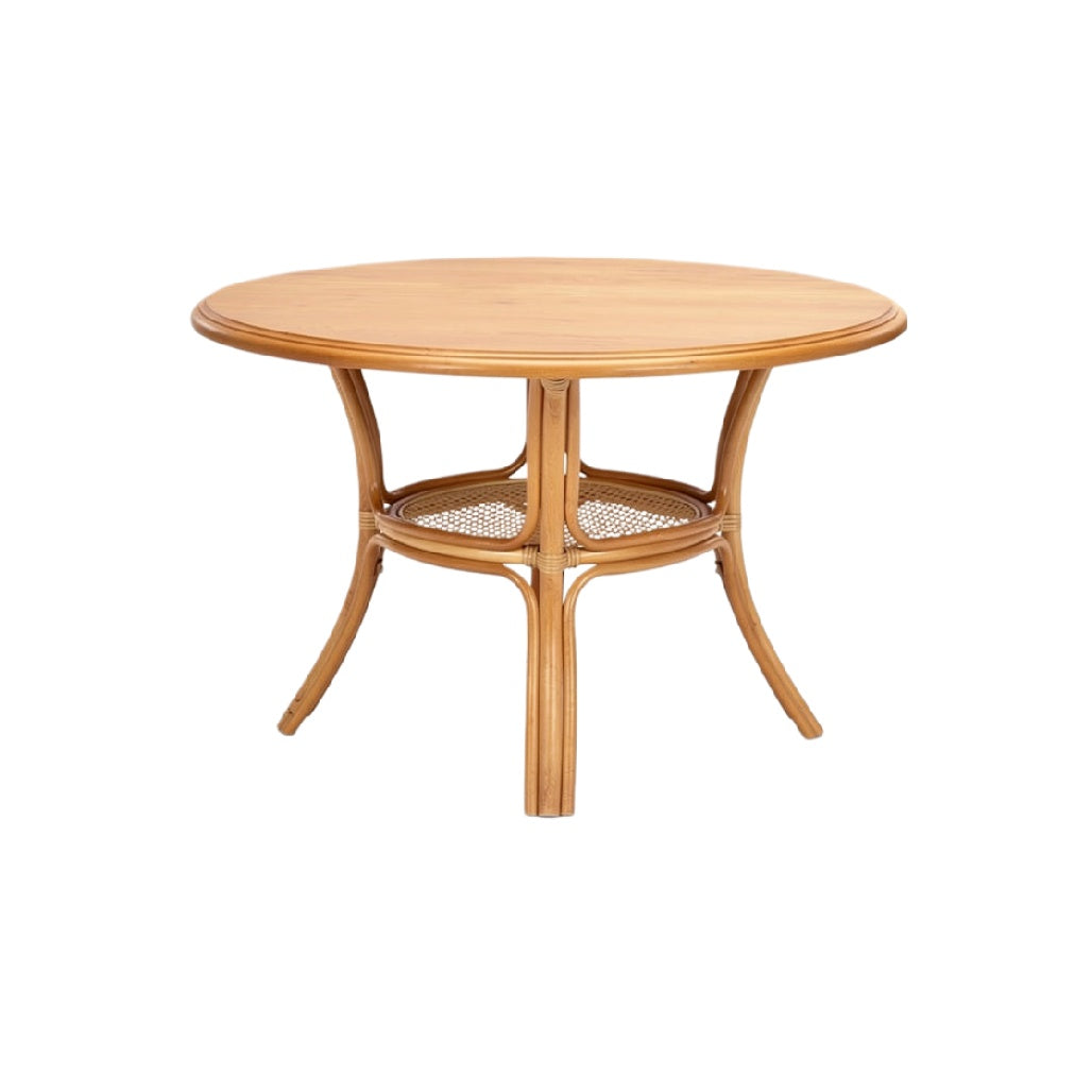 "Round Rattan Dining Table with Under-Shelf"