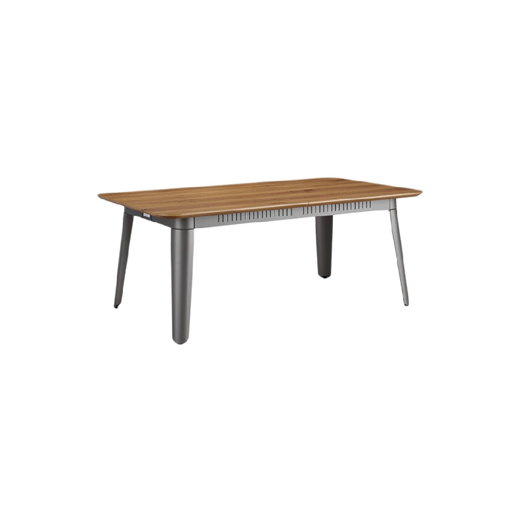 "Modern Wooden Dining Table with Metal Legs"